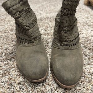 Woven Olive Ankle Boots